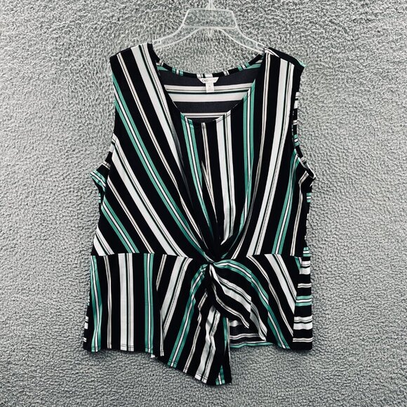 Cato EST 1946 Women Top Extra Large Black Green Stripe Sleeveless Pullover Shirt - Picture 1 of 7
